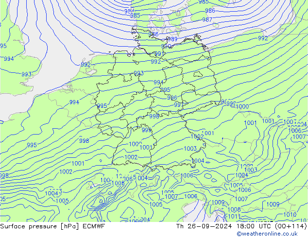 Surface pressure ECMWF Th 26.09.2024 18 UTC