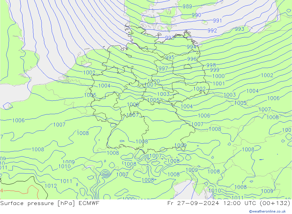 Luchtdruk (Grond) ECMWF vr 27.09.2024 12 UTC