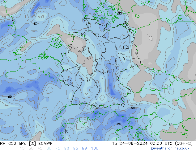 RH 850 hPa ECMWF Tu 24.09.2024 00 UTC