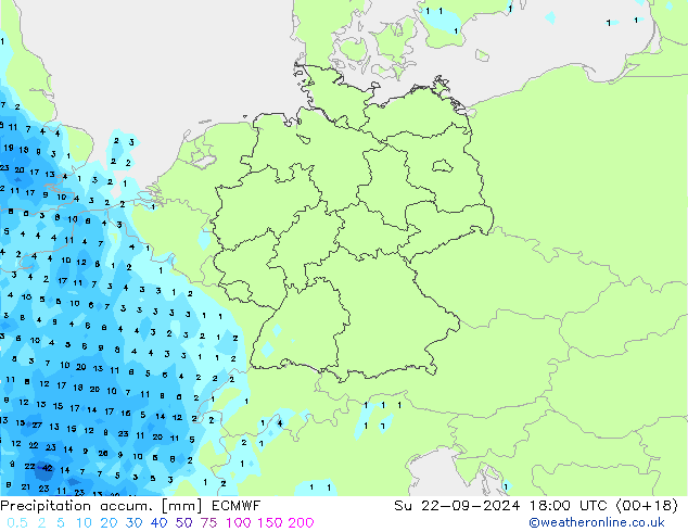 Precipitation accum. ECMWF Ne 22.09.2024 18 UTC