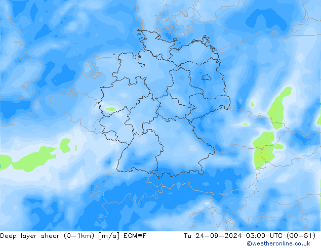 Deep layer shear (0-1km) ECMWF вт 24.09.2024 03 UTC