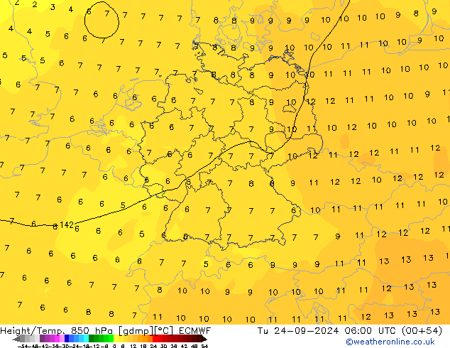 Z500/Rain (+SLP)/Z850 ECMWF Tu 24.09.2024 06 UTC