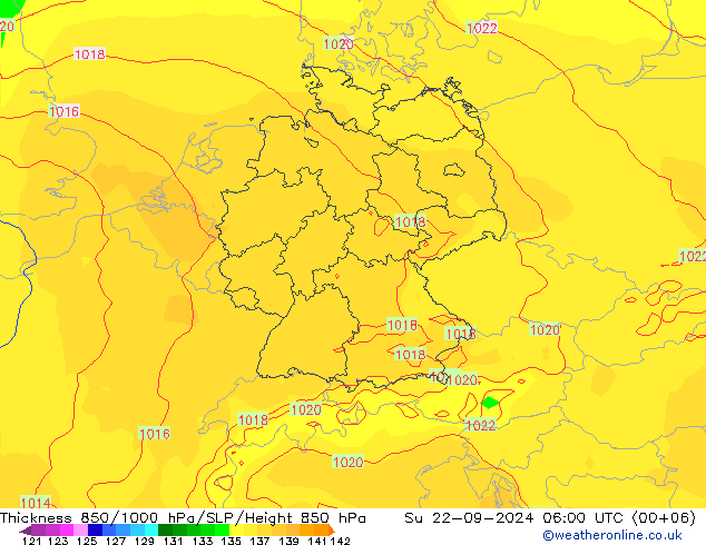 Thck 850-1000 hPa ECMWF Su 22.09.2024 06 UTC