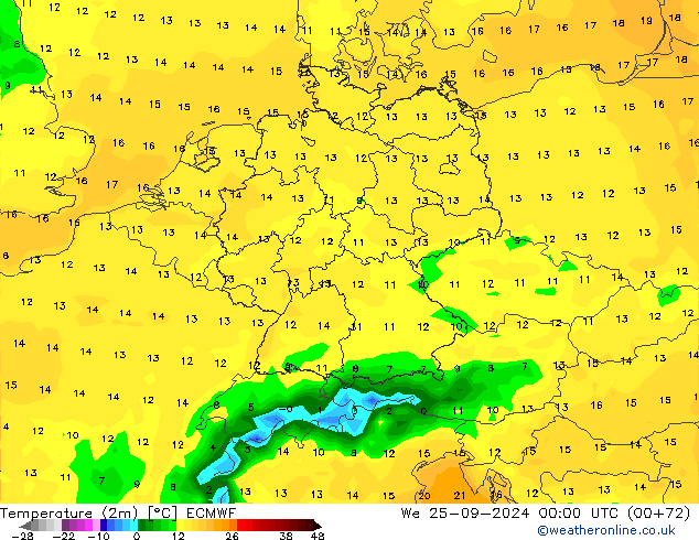 Temperature (2m) ECMWF We 25.09.2024 00 UTC