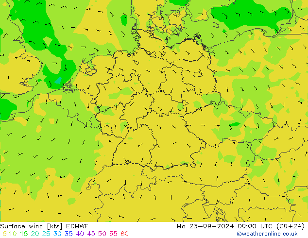 Surface wind ECMWF Po 23.09.2024 00 UTC