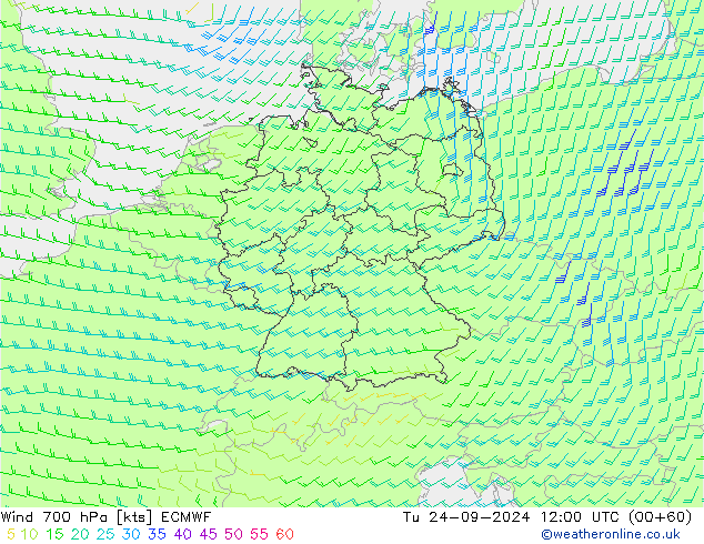 Wind 700 hPa ECMWF Tu 24.09.2024 12 UTC