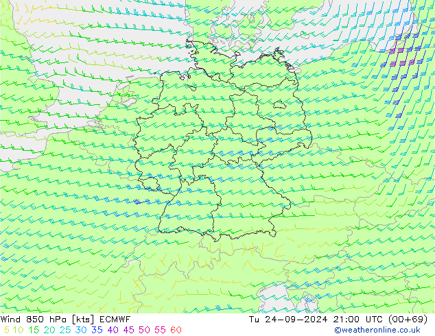 Wind 850 hPa ECMWF Tu 24.09.2024 21 UTC