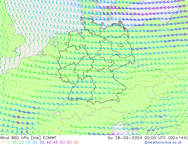 Wind 850 hPa ECMWF za 28.09.2024 00 UTC