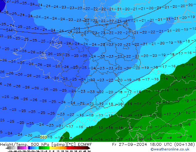 Z500/Yağmur (+YB)/Z850 ECMWF Cu 27.09.2024 18 UTC