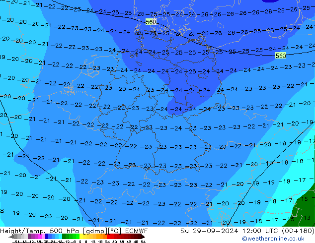 Z500/Yağmur (+YB)/Z850 ECMWF Paz 29.09.2024 12 UTC