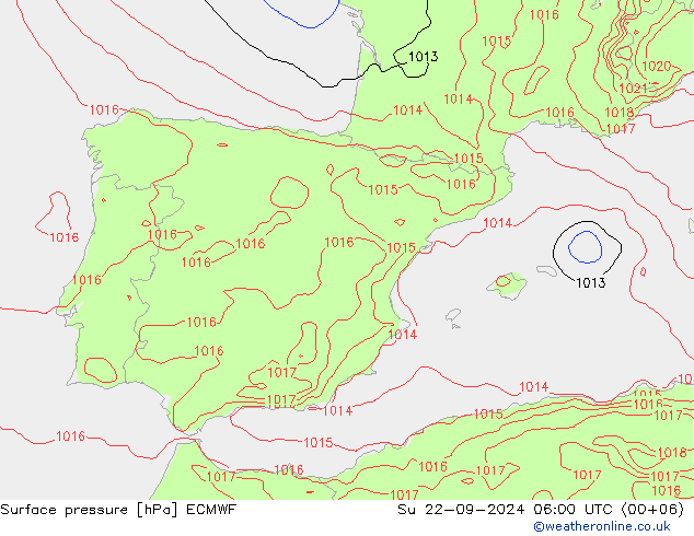 Luchtdruk (Grond) ECMWF zo 22.09.2024 06 UTC