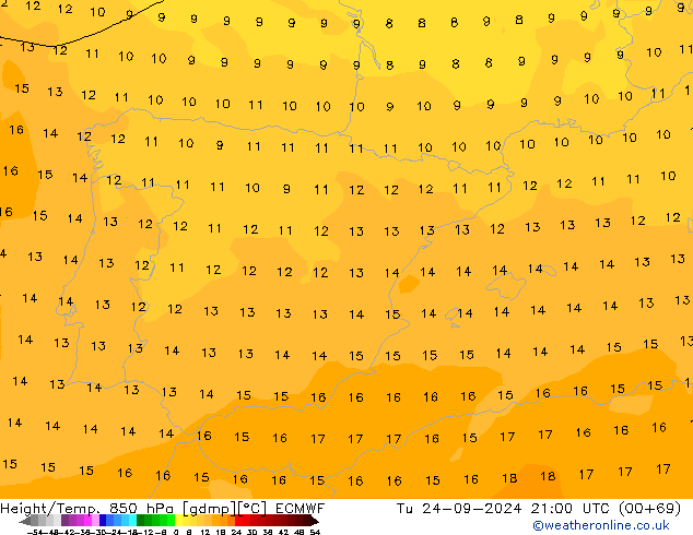 Height/Temp. 850 hPa ECMWF Di 24.09.2024 21 UTC