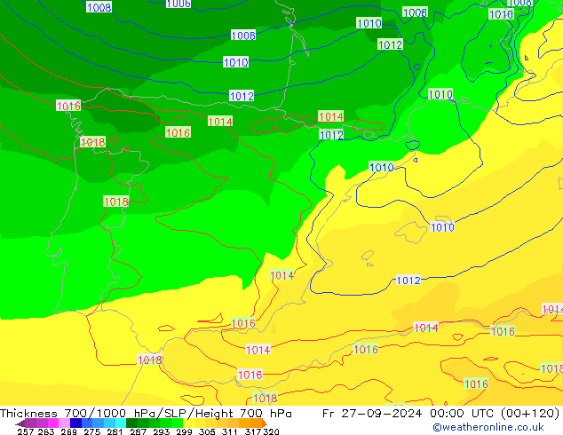 700-1000 hPa Kalınlığı ECMWF Cu 27.09.2024 00 UTC