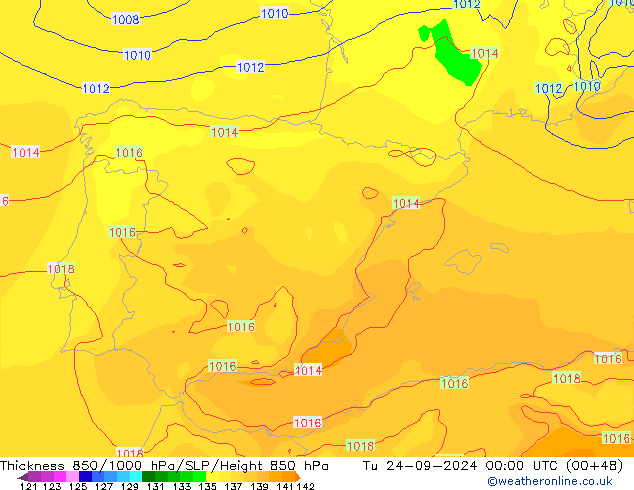 850-1000 hPa Kalınlığı ECMWF Sa 24.09.2024 00 UTC