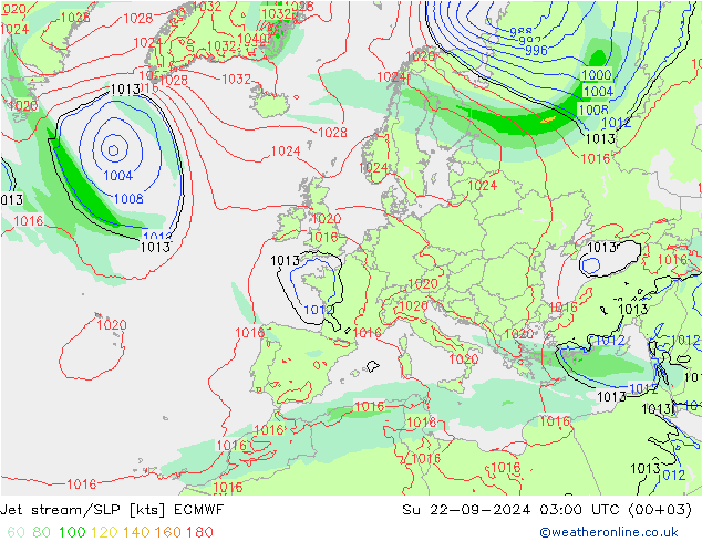 高速氣流/地面气压 ECMWF 星期日 22.09.2024 03 UTC