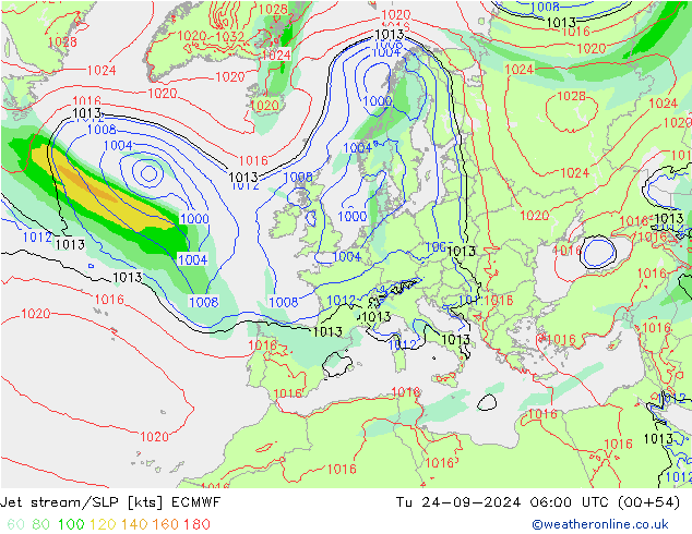 Straalstroom/SLP ECMWF di 24.09.2024 06 UTC