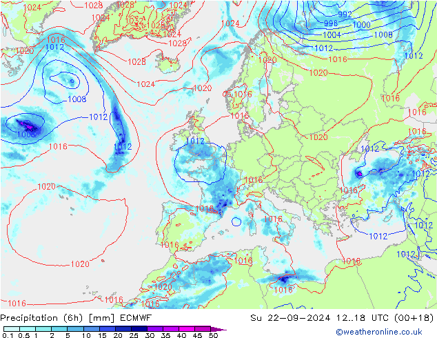 Z500/Rain (+SLP)/Z850 ECMWF Su 22.09.2024 18 UTC