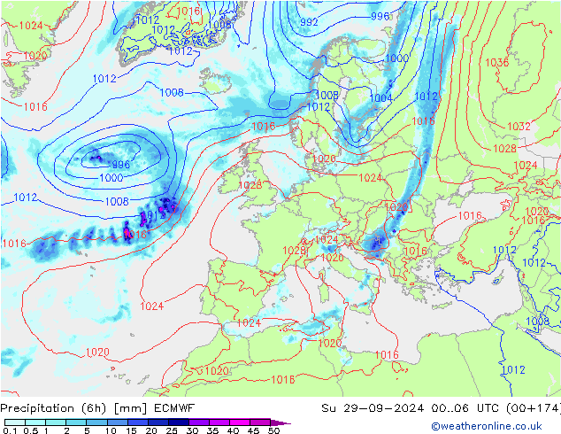 Z500/Rain (+SLP)/Z850 ECMWF Dom 29.09.2024 06 UTC