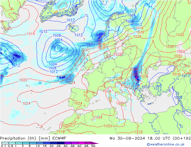 Z500/Rain (+SLP)/Z850 ECMWF Po 30.09.2024 00 UTC