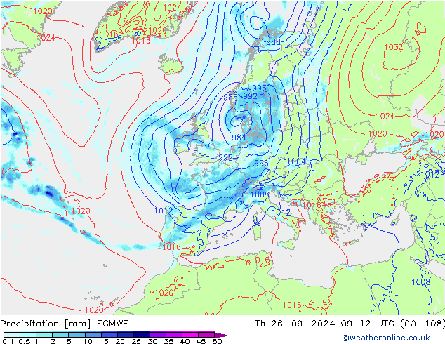 Precipitazione ECMWF gio 26.09.2024 12 UTC