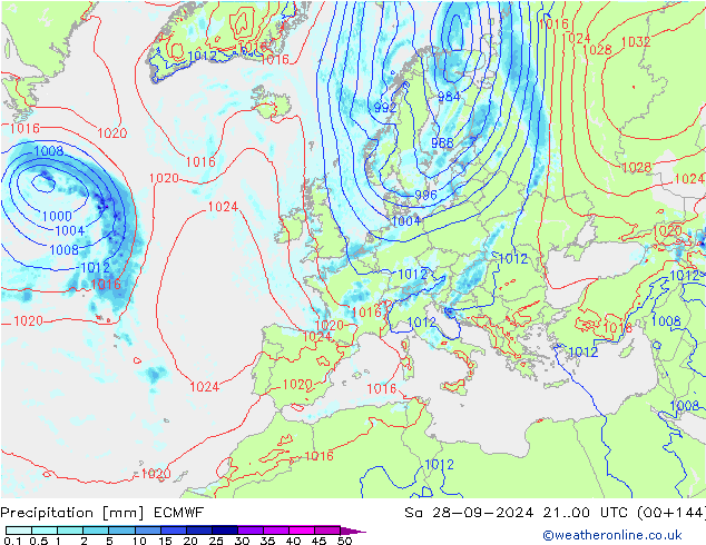 Precipitation ECMWF Sa 28.09.2024 00 UTC