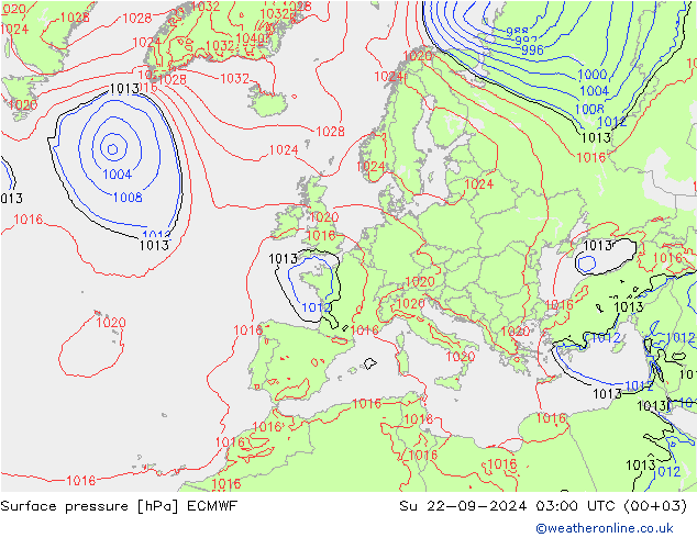 Presión superficial ECMWF dom 22.09.2024 03 UTC