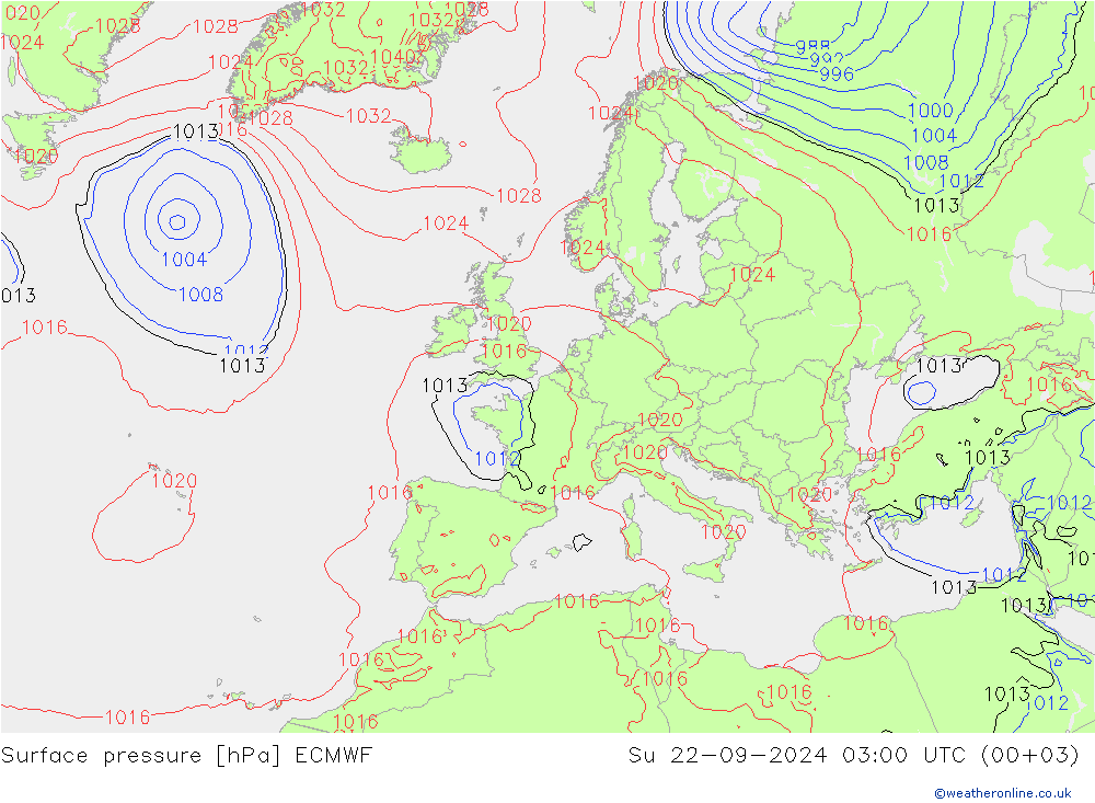 Presión superficial ECMWF dom 22.09.2024 03 UTC