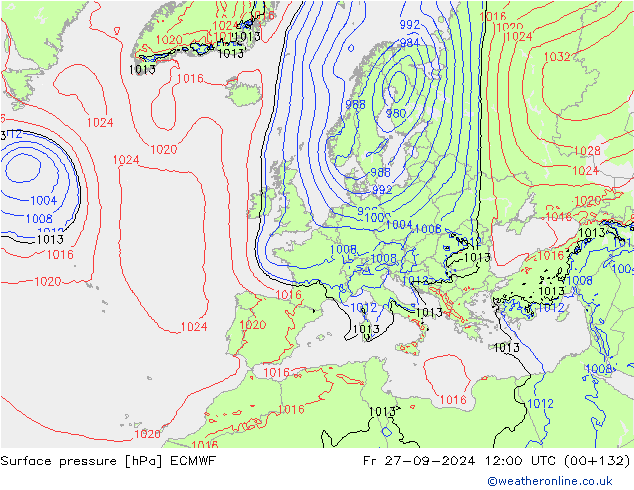 приземное давление ECMWF пт 27.09.2024 12 UTC