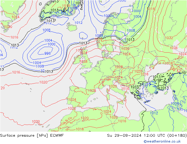 Surface pressure ECMWF Su 29.09.2024 12 UTC