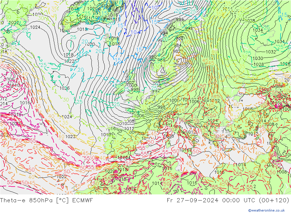 Theta-e 850hPa ECMWF Fr 27.09.2024 00 UTC