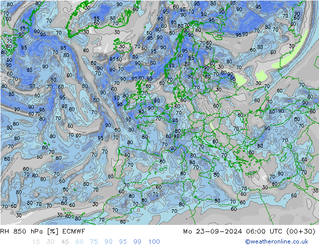 RH 850 hPa ECMWF Seg 23.09.2024 06 UTC