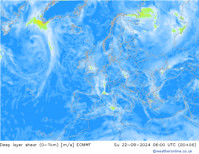 Deep layer shear (0-1km) ECMWF Dom 22.09.2024 06 UTC