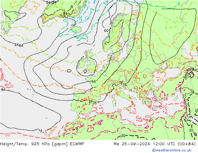 Yükseklik/Sıc. 925 hPa ECMWF Çar 25.09.2024 12 UTC