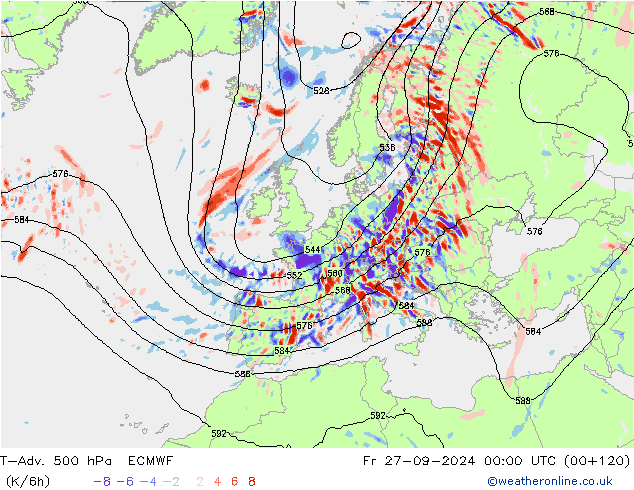 T-Adv. 500 hPa ECMWF Fr 27.09.2024 00 UTC