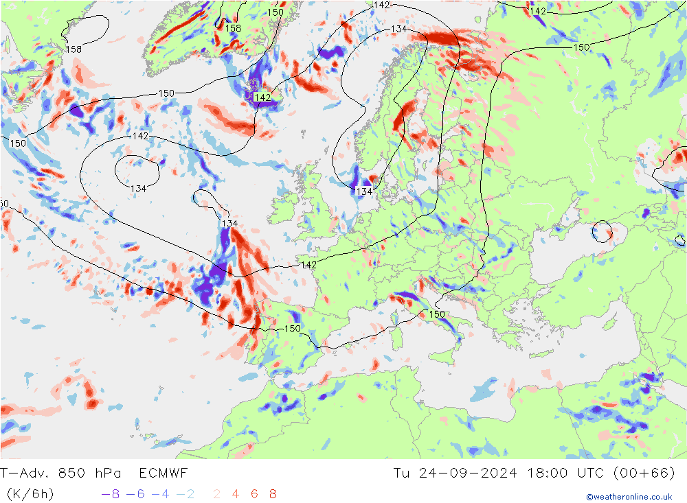 T-Adv. 850 hPa ECMWF di 24.09.2024 18 UTC