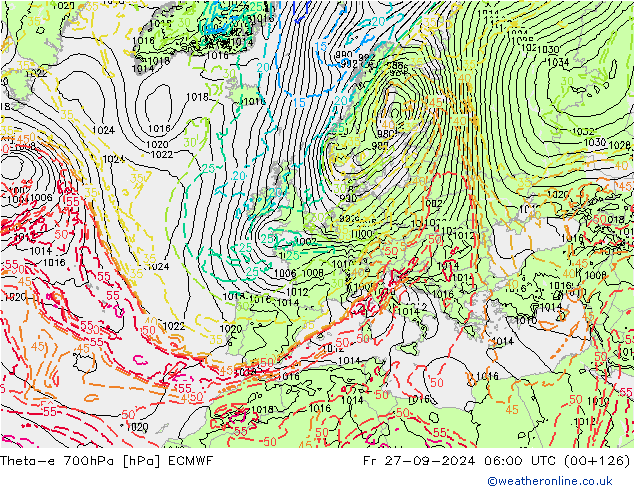 Theta-e 700hPa ECMWF vie 27.09.2024 06 UTC