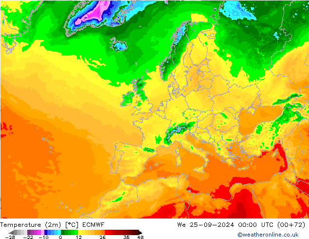 Temperaturkarte (2m) ECMWF Mi 25.09.2024 00 UTC