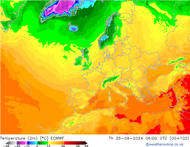 Temperatuurkaart (2m) ECMWF do 26.09.2024 06 UTC