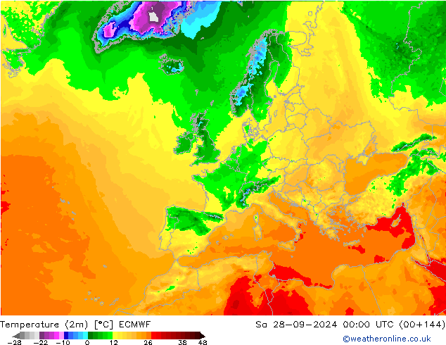 Temperaturkarte (2m) ECMWF Sa 28.09.2024 00 UTC