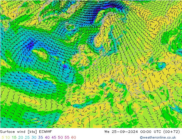 Vento 10 m ECMWF Qua 25.09.2024 00 UTC