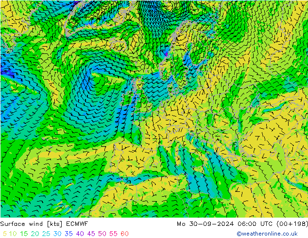 Surface wind ECMWF Po 30.09.2024 06 UTC