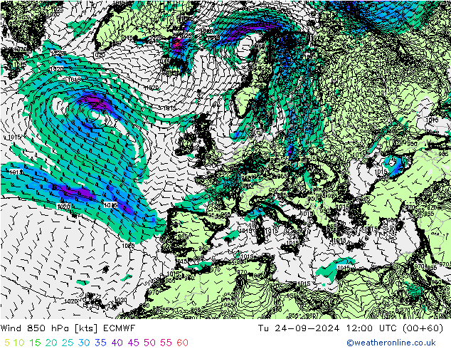 Wind 850 hPa ECMWF Tu 24.09.2024 12 UTC