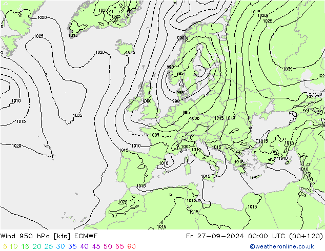 Wind 950 hPa ECMWF vr 27.09.2024 00 UTC