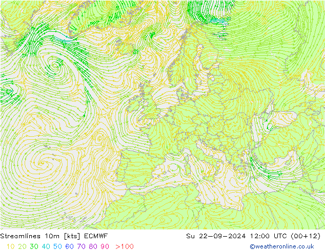 风 10m ECMWF 星期日 22.09.2024 12 UTC