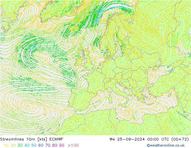 Stromlinien 10m ECMWF Mi 25.09.2024 00 UTC