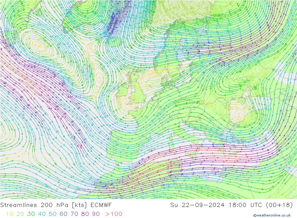 风 200 hPa ECMWF 星期日 22.09.2024 18 UTC