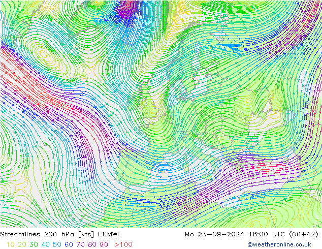 Stromlinien 200 hPa ECMWF Mo 23.09.2024 18 UTC