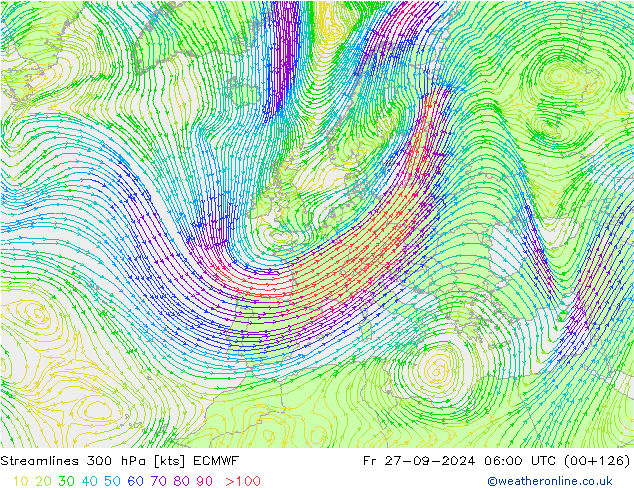 Stromlinien 300 hPa ECMWF Fr 27.09.2024 06 UTC