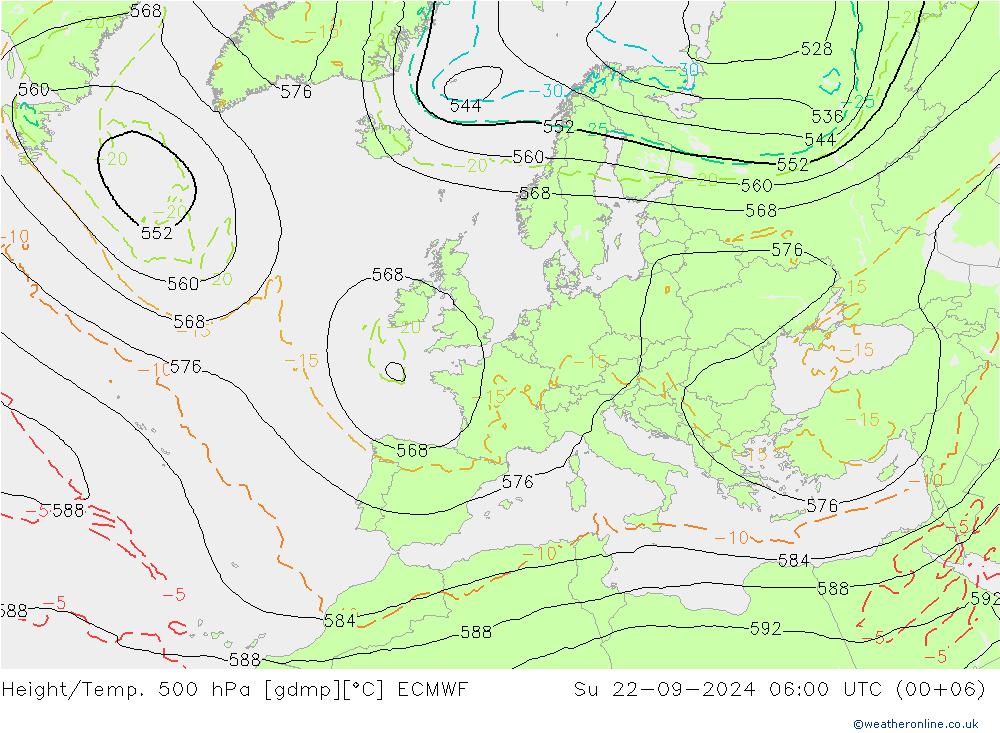 Z500/Rain (+SLP)/Z850 ECMWF Вс 22.09.2024 06 UTC