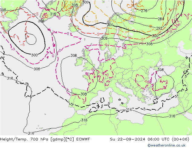 Height/Temp. 700 hPa ECMWF 星期日 22.09.2024 06 UTC